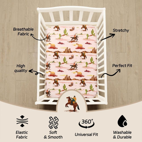 FIGEPO 4 Pack Western Cowboy Crib Sheets Neutral Breathable Fitted Baby Sheets Nursery Sheets for Baby Boys or Girls