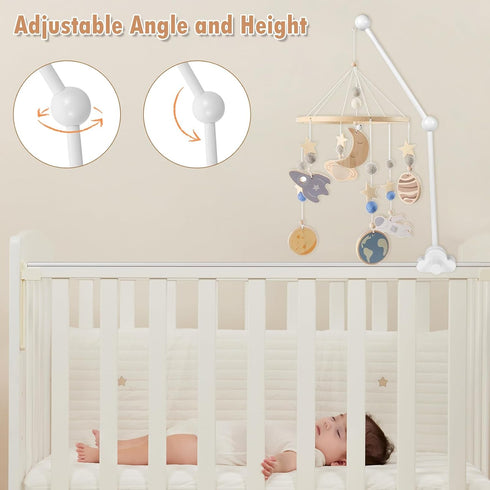 Abizarch 27inch Baby Crib Mobile Arm, Wooden Crib Mobile Holder, Angle Height Cot Mobile Arm, Crib Mobile Bed Bell