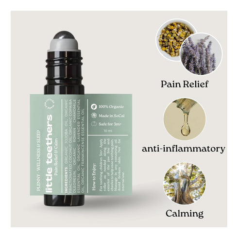 PLENNY 100% 3 10ml Little Teethers Baby Teething Roller Organic Essential Oil Relief for Sore Gums, Fussiness & Sleep