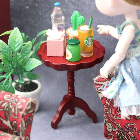 Miniature Dollhouse End Table, 1:12 Scale Wooden Round Side Tea Table for Living Room Decoration