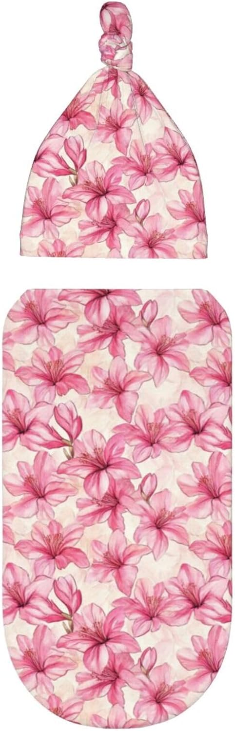 Sets Azalea Flowers Newborn Swaddle Blankets Hat Soft Baby Receiving Blanket Swaddle Sack for Baby Shower Infant Boy