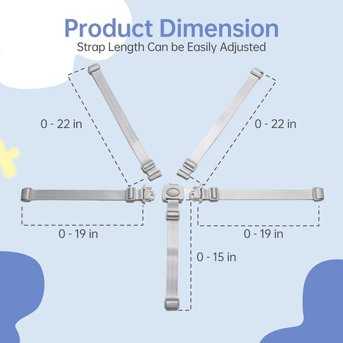 MAYMIIHOME 5 Point Baby Kid Children Safety Strap Belt, Adjustable Universal Replacement High Chair Straps Harness