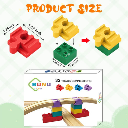 32 Pack 3+ Wooden Train Track Accessories, pcs Wooden Track Connector, Compatible with All Major Brands Train Track