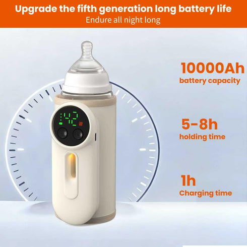 KLOMBIO 5-8 Portable Baby Bottle Warmer Precise Temperature Control via Display Accurate Heating Long-Lasting Battery