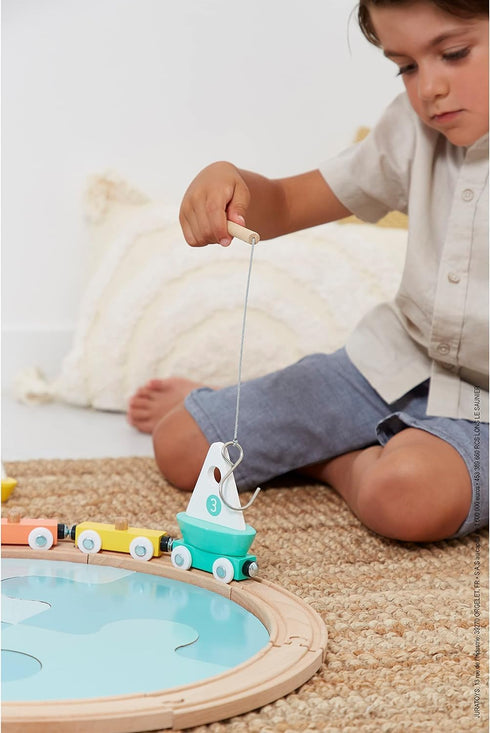Janod Bolid FSC Wood and Cardboard Sailboat Track - Early Toy with Circuit, Puzzle & Accessories for 2 Years +