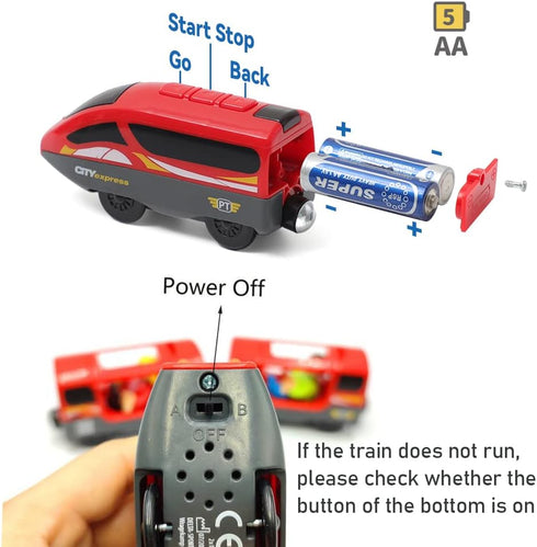 DSHMIXIA Set 3 4 5 Battery Operated Trains for Wooden Train Track Locomotive with Light for Toddlers Year Old Boys Red