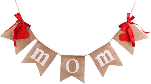 GOER Mother's Day Banner, No DIY Required, Natural Burlap Decorations