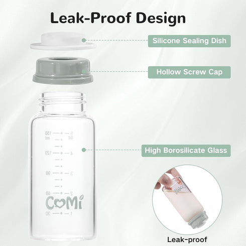 Free,4PCS (5oz,4 COMI Natural Glass Baby Bottle,Standard Neck Breastmilk Storage Bottle for Fridge,Breast Milk