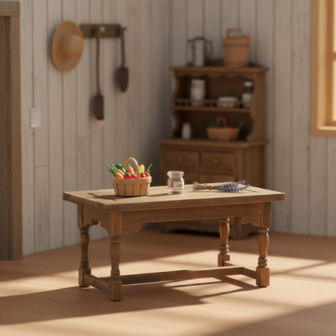 1:12 LOGOFUN Dolls House Miniature Wood Table Mini Wooden Table Model Scale Tiny Dining Table for Doll House Kitchen