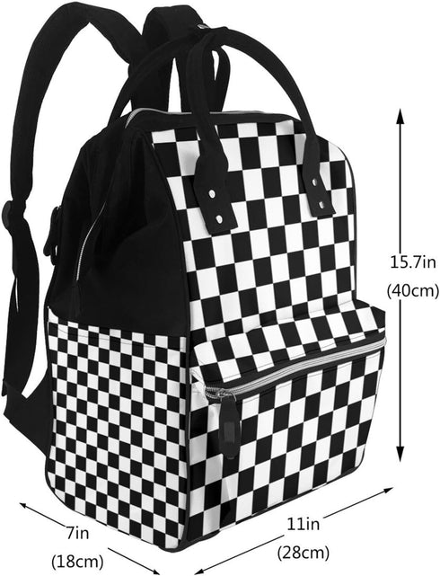 LYPZMET Backpack Black White Checkered Diaper Bag For Baby Girls, Mom Waterproof Large Nappy Bags For Women