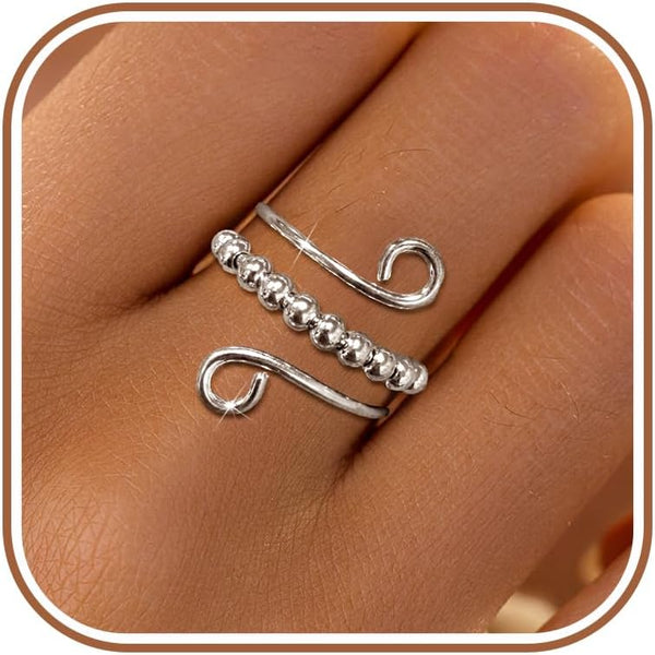 LOVECOM 14K Gold Plated Filled Fidget Rings With Opal S925 Sterling Silver