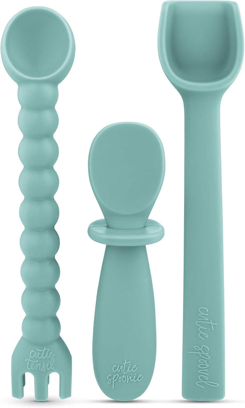 Ryan & Rose Ultimate Utensil Set of 3 Silicone Baby Spoons for Baby Led Weaning, Self Feeding, Seaglass