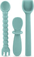Ryan & Rose Ultimate Utensil Set of 3 Silicone Baby Spoons for Baby Led Weaning, Self Feeding, Seaglass
