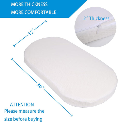 100% 30"x15"x2" 1st/ Mecc ecoh Baby Bassinet Mattress, Breathable Cover, Water-Resistant Lining, Oval Fit for Safety