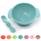 PrimaStella Unbreakable Silicone Non-Slip Bowl and Chew Spoon Set for Babies and Toddlers (Blue)