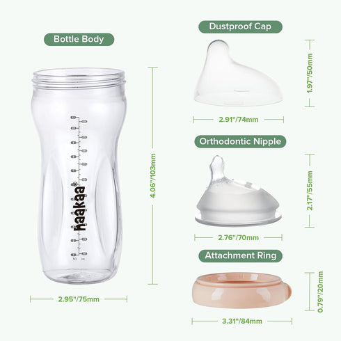 Gen.3 11oz/1PK 6m+ haakaa Natural Glass Baby Bottle - Wide Neck Anti-Colic Variable Flow Nipple,Easy to Clean & Latch