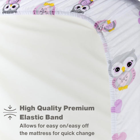 3-Piece Set 100% Set EVERYDAY KIDS Toddler Fitted Sheet, Flat Sheet and Pillowcase - Owls - Soft Breathable Cotton