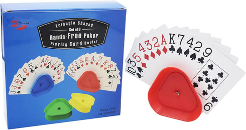 Yuanhe Playing Card Hand Holder Tray, Triangle Shaped Hands-Free Poker Rack Holder, Set of 8 in 4 Colors