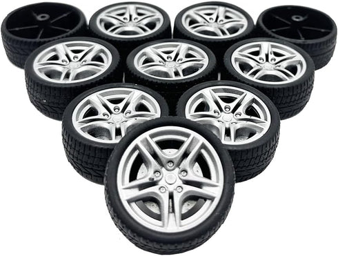URIMPAVIDO 10PCS 48mm 5PCS Toy Car Wheel Toy Car Rubber Tire Wheels with Shaft Round Rod Axles for RC Car Truck Robot
