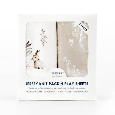 Pack Set 2 Pack, GRSSDER Stretch Ultra Soft Jersey Knit Fitted n Play Sheets Portable/Mini Crib Sheets for Boys