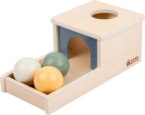 Adena Montessori Object Permanence Box with Tray, Three Wooden Balls Montessori Toys for 6-12 Months Baby