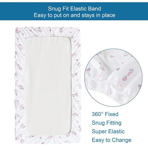 2-Pack, 52'' 28'' Girl Crib Sheets Fitted x for Standard Crib & Toddler Mattress, Soft and Breathable Material, Neutral