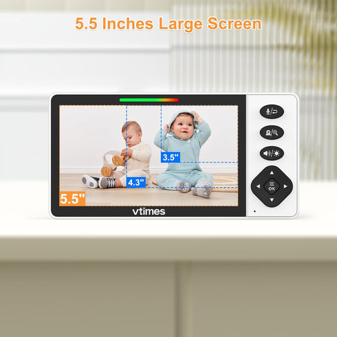 VTimes 5.5" 720P 1000ft Baby Monitor with Camera and Audio, HD Screen Video Baby Monitor No WiFi VOX Mode Pan-Tilt-Zoom