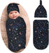 Space Galaxy Constellation Swaddle with Beanie Set, Soft and Stretchy Baby Stuff Blanket for Newborn Boy and Girl