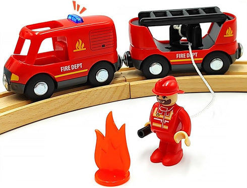 DSHMIXIA Magnetic Trains Cars Set Wooden Train Track Accessories Fire Truck Train Set