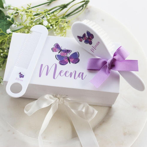 Set Set Personalized Baby Purple Butterfly Gift - Baby Brush & Comb - Toddler Girl Gifts - ECO Friendly Inks