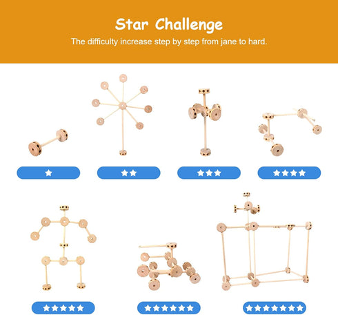 WODI Wooden Building Blocks 60pcs Large Natural Wood STEM Building Blocks for Kids Ages 4-8