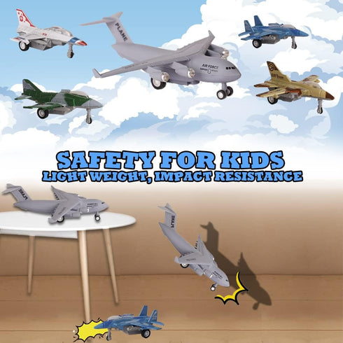 5 Pack Set 3+ Crelloci Army Airplane Toys Military Fighter Jet Die Cast Plane Metal Aircraft Toy, Pull Back Play