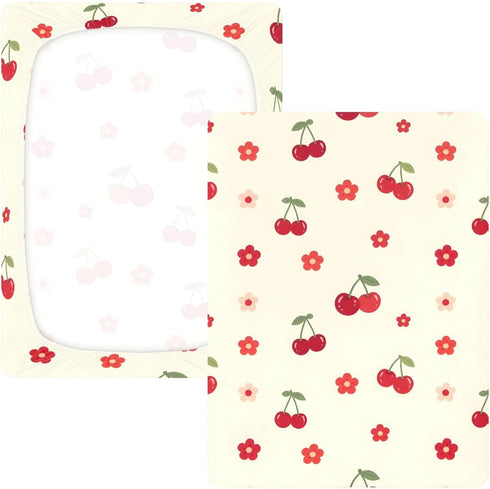 CZXW 52" 28" Cherry Floral Pattern Crib Sheets Fitted x Natural Cotton Soft & Breathable for Baby Crib Mattress