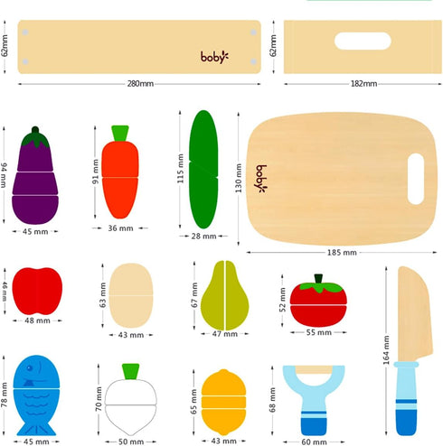Set Playset Dailyfunn Wooden Pretend Play Foods for Kids Kitchen Montessori Cutting Toys with Storage Box