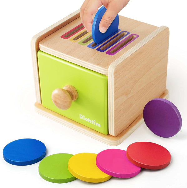 Montessori Toys for 1-3 Year Old, Color Sorting Wooden Drawer Box Toy for Toddlers, Fine Motor Sensory Toy for Baby