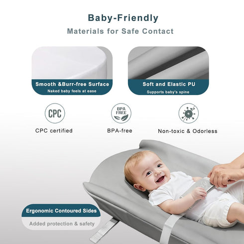 Tizoerly Wipeable Baby Changing Pad for Dresser, Portable Changing Pad with Restraining Belt, Soft & Non-Slip