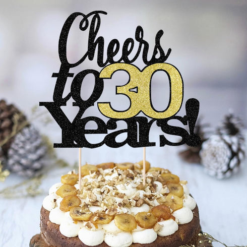 LVEUD Black Font Golden Numbers Cheers to 30 Years - Happy Birthday Cake Topper for Wedding, Anniversary, Birthday Party