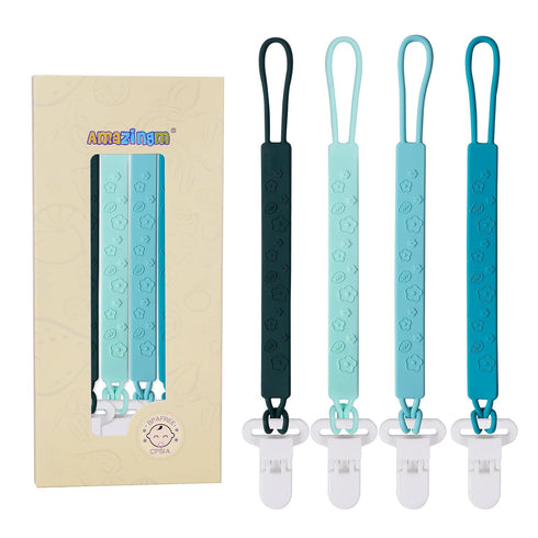 Girls,Pack 4 One Piece Design Silicone Pacifier Clip Holder for Baby Boys and of Flexible Paci Leash,Binky