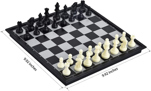 Chess Set with Folding Magnetic Travel Board and 2 Extra Queens for Kids and Adults