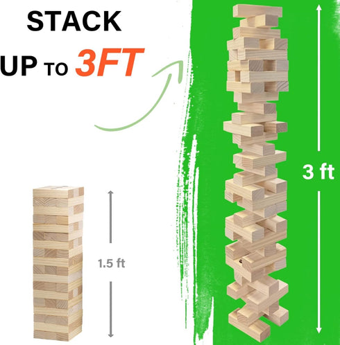 SPORT BEATS Medium Tower Game - Outdoor 54 Blocks Stacking Game with Carry Bag and Scoreboard Included