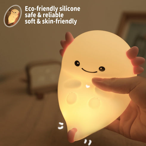 Myratts Dimmable Cute Axolotl Night Light, Nursery Lamps, Super Squishy Silicone Timer USB Rechargeable Touch Control