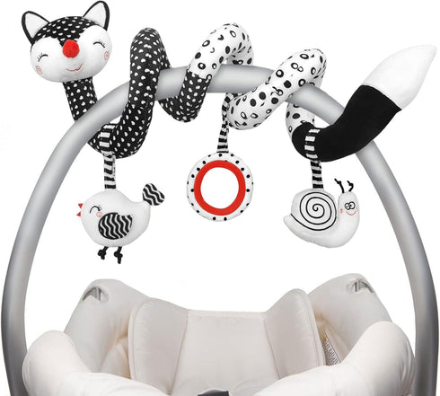Euyecety Baby Spiral Plush Toys, Black White Stroller Toy, Hanging Rattle Toys for Crib Mobile