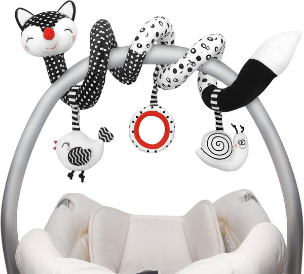Euyecety Baby Spiral Plush Toys, Black White Stroller Toy, Hanging Rattle Toys for Crib Mobile