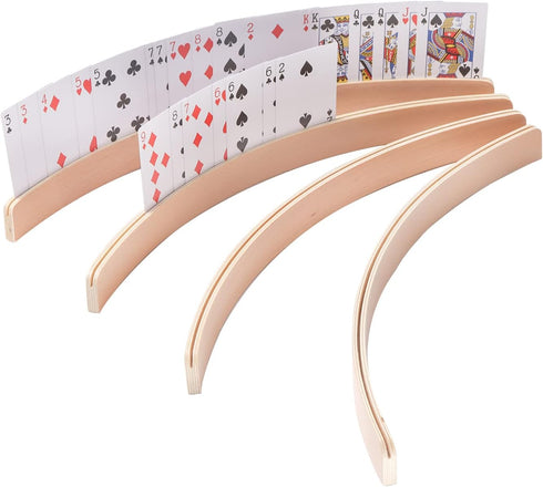 GSE Set of 4 Wooden Playing Card Holders - Curved Racks for Kids, Adults, Seniors, 17.5-inch