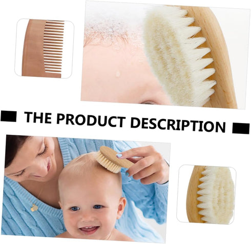 Set Baby Hair Wash Brush Soft Wool Sink Bath Bathing Tool Wooden Comb for Newborn