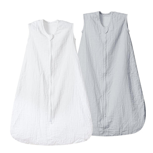 david's kids Muslin Cotton Baby Sleep Sack 6-12 Months, 2 Pack, 100% Cotton, TOG 0.5, White & Grey, Soft Wearable