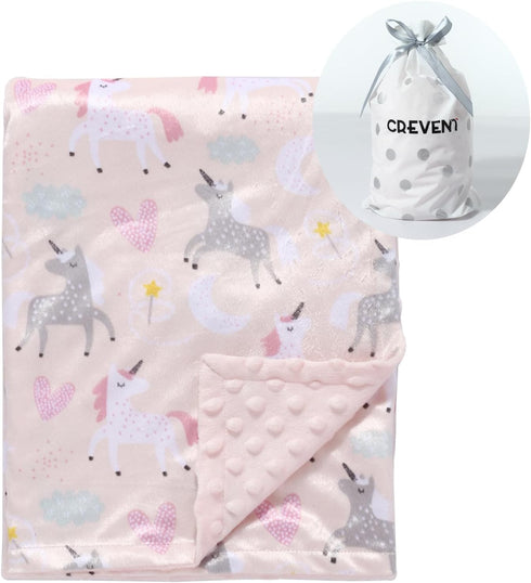 CREVENT Soft Cozy Baby Blankets Set, Unicorn, Boys Girls + Security Blanket, Newborn Essentials with Gift Bag