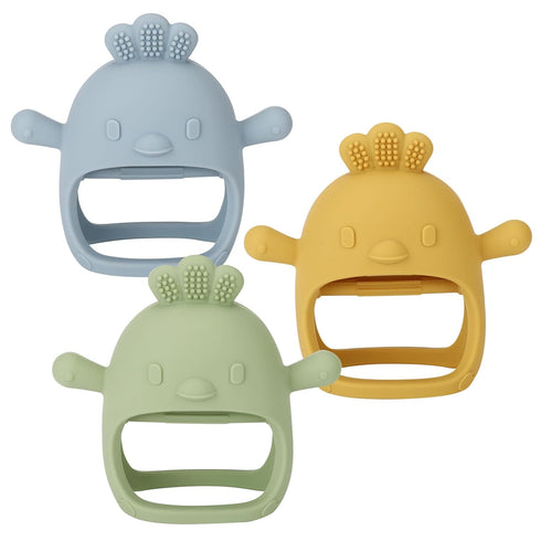 Socub 3 Pack Silicone Baby Teether Toys, Olive, Dusty Blue, Mango, BPA Free Anti-Drop Mitten for Soothing Gums