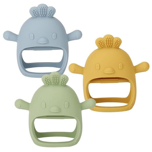 Socub 3 Pack Silicone Baby Teether Toys, Olive, Dusty Blue, Mango, BPA Free Anti-Drop Mitten for Soothing Gums