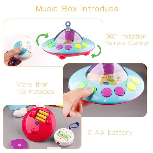108 Mini Tudou Musical Baby Crib Mobile Toy with Lights and Music, Star Projector Function and Cartoon Rattles, Remote